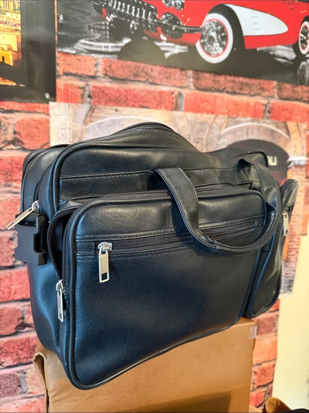 Black Leather Laptop Business travel Briefcase